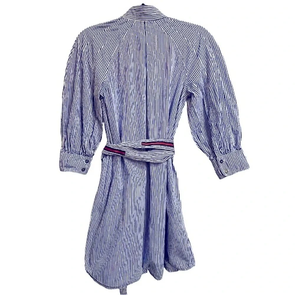 Nordstrom 1901 Striped Blue & White Cotton Shirtdress Belt Cotton Obi Sash Sz 6 - Picture 4 of 12